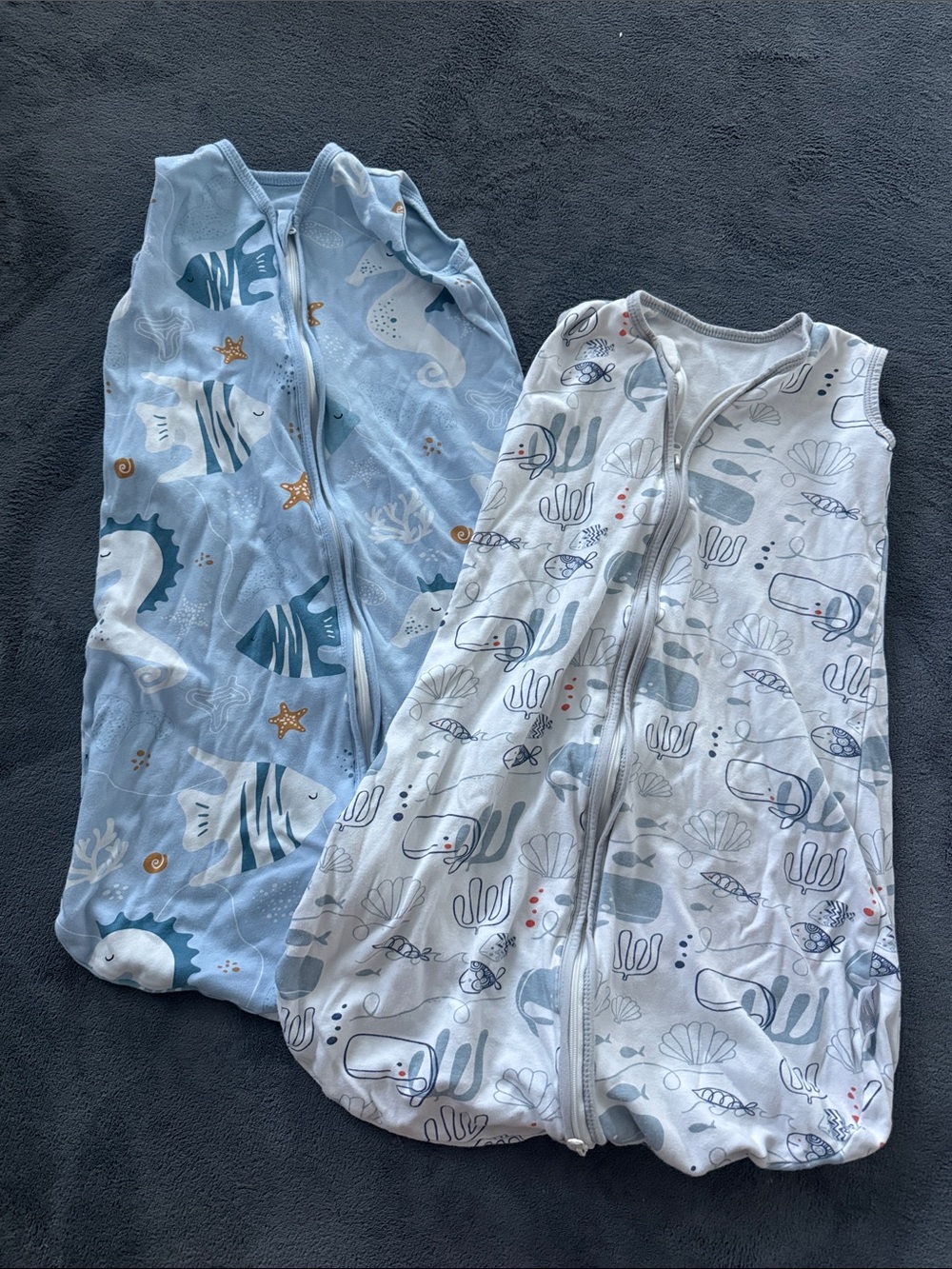 2 Baby Sleeveless Sleep Sacks - Blue & White Sea Print